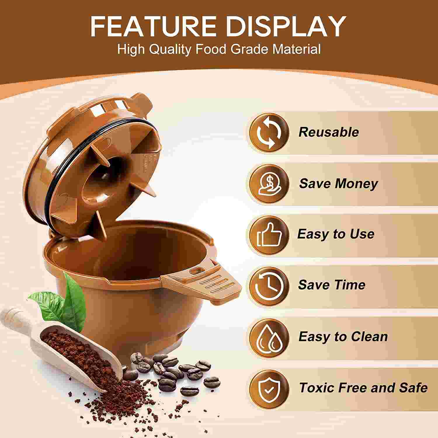 KEEPOW Reusable Single Serve Coffee Filter Coffee Brew Basket for Hamilton Beach FlexBrew Coffee Maker, 2 Pack, Brown