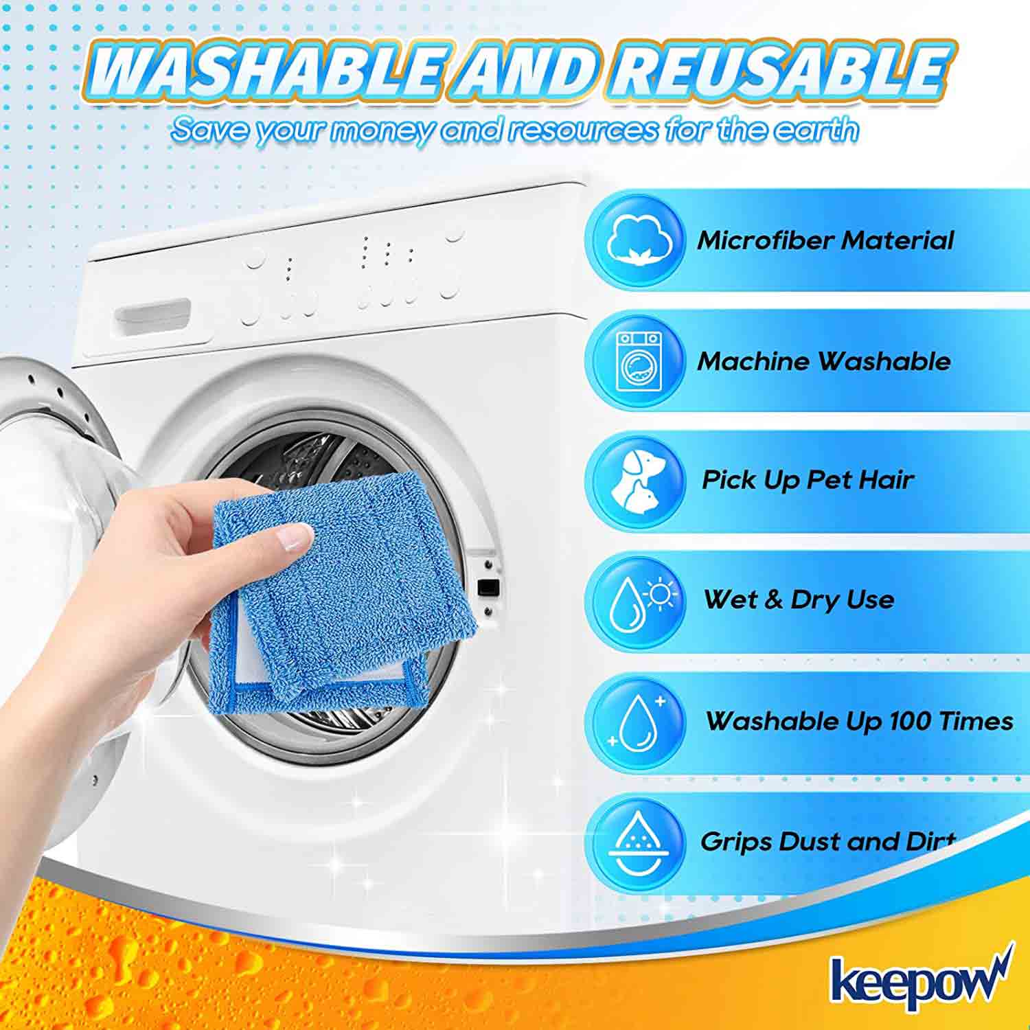 KEEPOW Reusable Microfiber Pads Compatible with Swiffer Sweeper Mops