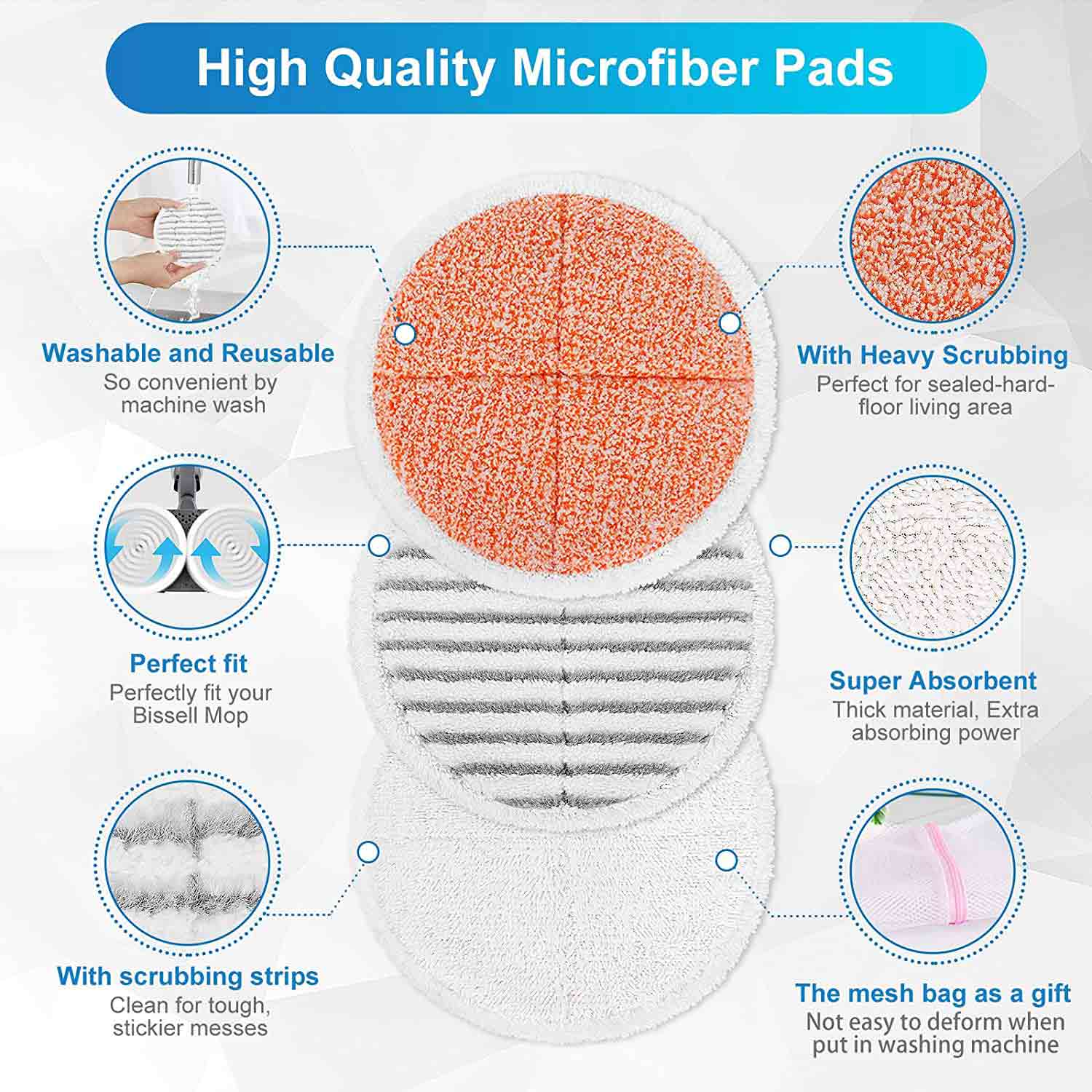 KEEPOW Spinwave Replacement Pads for Bissell Spinwave Mop 2124,2039A,2307,23157,20391,20399 Powered Hard Floor Mop