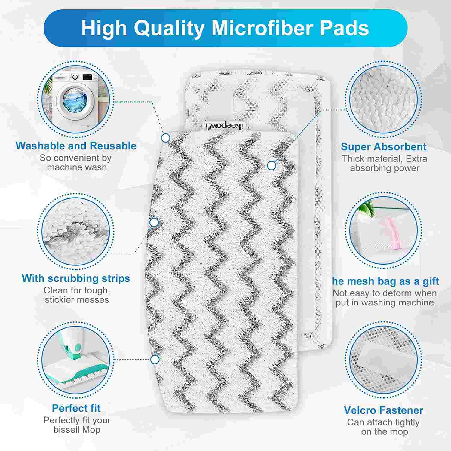 KEEPOW Steam Mop Pads Replacement for Shark Steam Mop S1000A S1000 S1000C S1000WM S1001C (6 Pack)