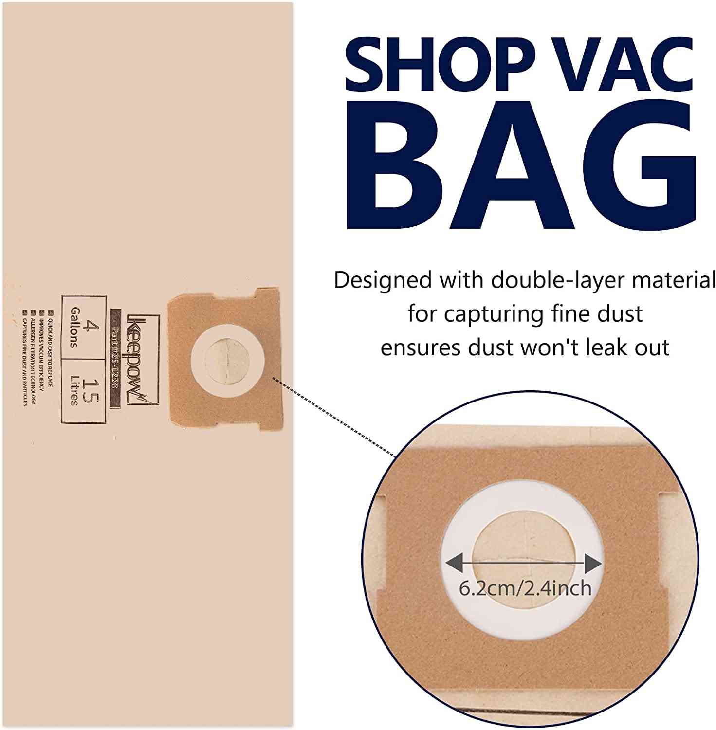KEEPOW 4 Gallon Vacuum Bags 10 Pack, Compatible with Stanley and Porter Cable 4 Gallon Wet/Dry Vacuums