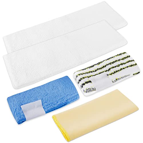 KEEPOW Waschbar Mikrofasertuch-Set für Kärcher Dampfreiniger, Paket beinhaltet Blauer Wischmopp, spezieller Wischmopp Badewanne, gelber Wischmopp, 2 weiße Wischmopps für Bad- und Küchenreinigung