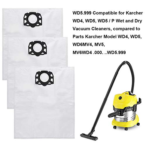 KEEPOW Lot de 15 sacs filtrants non tissés de rechange pour aspirateur Karcher WD4 WD5 WD5 / Premium / MV4 / MK5 / MV6