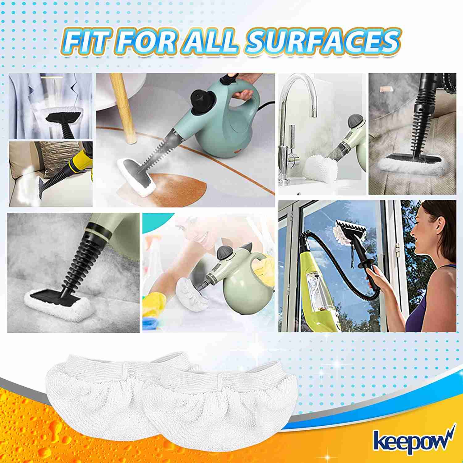 KEEPOW Universal Microfiber Cloths for Handheld Steam Cleaner Bissell Steam Shot Comforday PurSteam Washable Rags 8 Pack