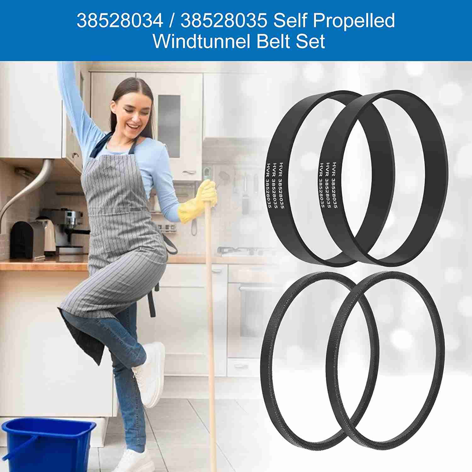 KEEPOW 2 Sets Vacuum Belts Compatible with Hoover 38528034 / 38528035 Self Propelled Windtunnel Belt
