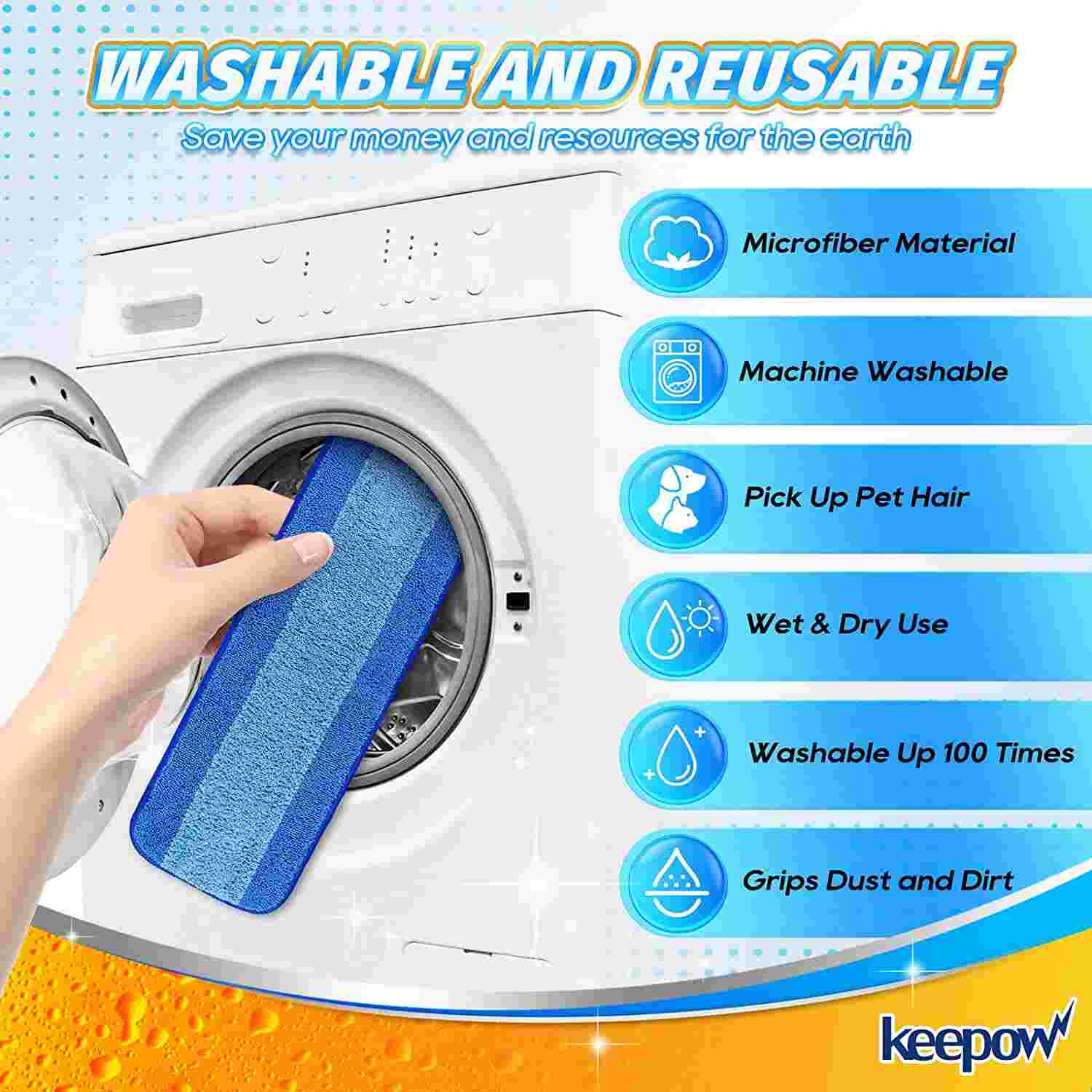 Keepow Replacement Pads for Bona Hardwood Floor Cleaner, 18 Inch, 6 pack