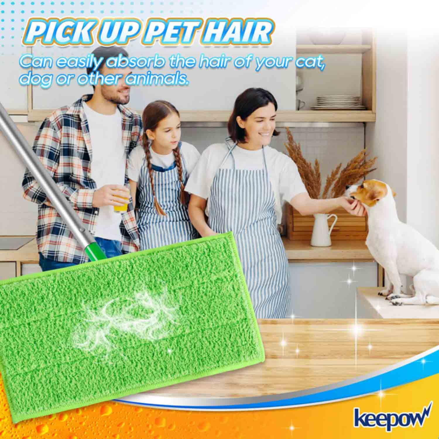 KEEPOW Dry Sweeping Cloths for Swiffer Sweeper, Reusable & Washable Microfiber Mop Pads Refills, Wet Mopping Cloths for Hard-Surface/Hardwood Floor Cleaning, 4-Pack (Mop is Not Included)