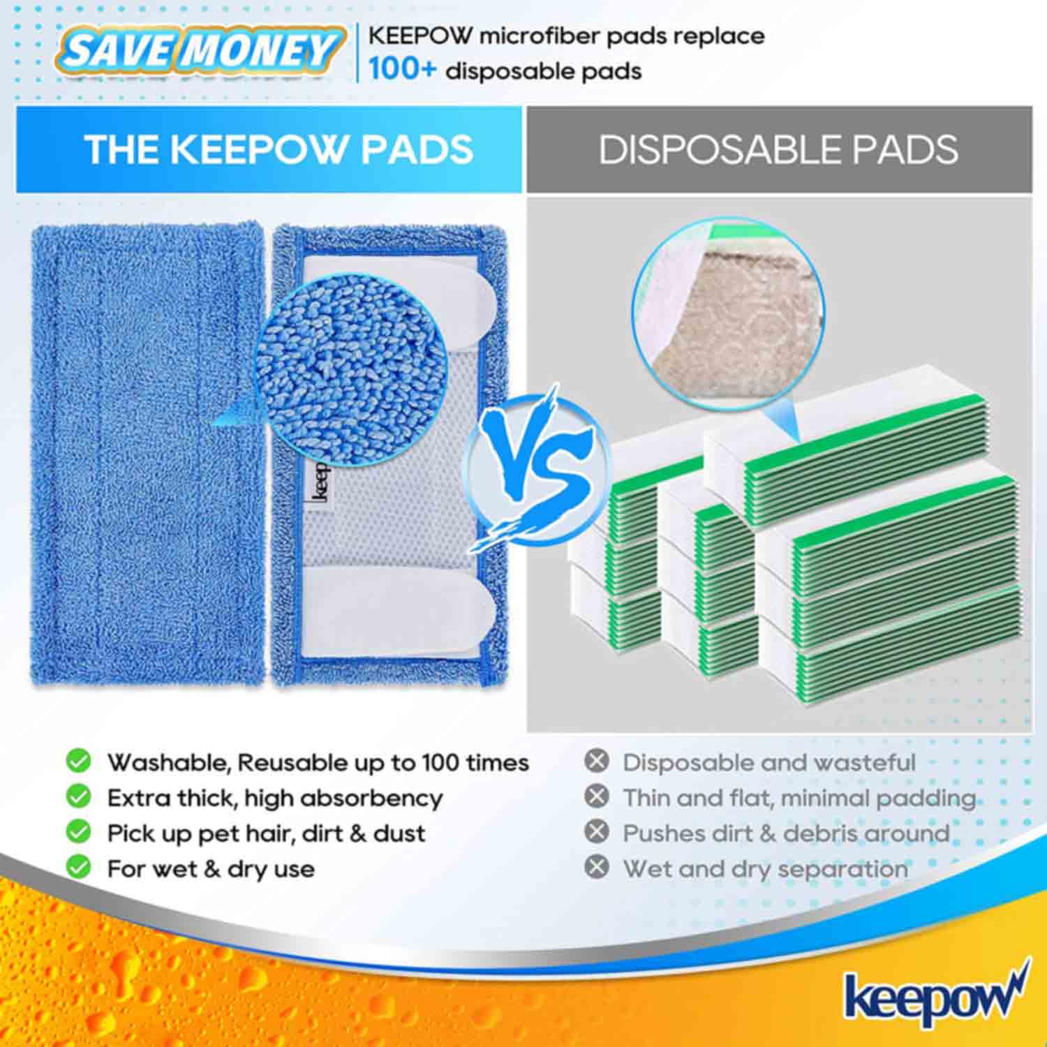 Keepow Washable Dry Sweeping Cloths, Mopping Refills Cloths for Wet and Dry Sweeping