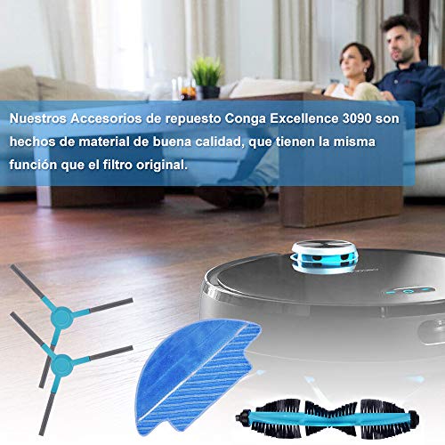 KEEPOW 0803R Kit ricambi per Cecotec Conga 3090 3490, ricambio per robot aspirapolvere 6 spazzole laterali + 3 mope + 1 spazzola principale