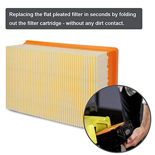 KEEPOW 2 Pack Flat Pleated Filter for Multi-Purpose Vacuum Cleaner Karcher WD4, WD5, WD6, MV4, MV5, MV6, Wet & Dry Vacuum Cleaner Filter Replacement