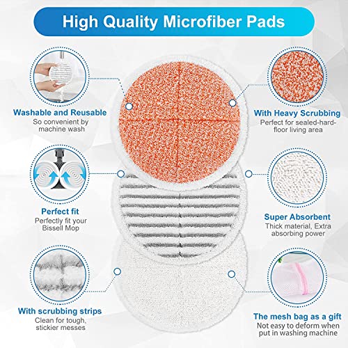KEEPOW 8 Pack for Bissell Spinwave Pads, Replacement Compatible with Bissell Spinwave 2052E, 2039A, 2124, 2037 (4 Orange + 4 Grey)