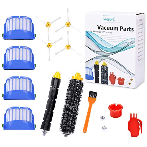 KEEPOW Replacement Accessories Kit for Roomba 600 Series 675 690 680 671 652 650 620 614 595 Vac Parts, 4 Hepa Filters,4 Side Brushes,1 Flexible Beater Brush,1 Bristle Brush,2 Cleaning Tool