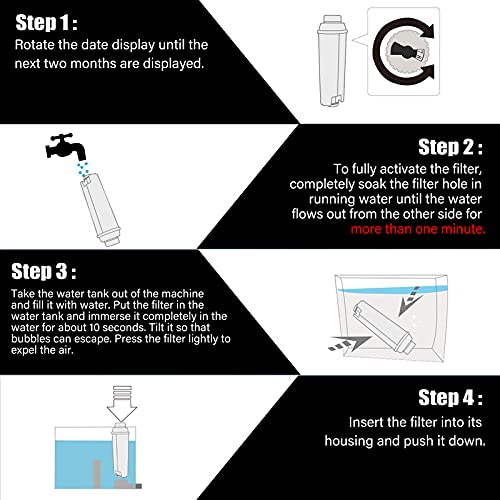 KEEPOW 4 Pack Water Filters for DeLonghi DLSC002, SER3017 & 5513292811, Coffee Machine Water Filter Replacement for ECAM, Esam, ETAM, BCO, EC Coffee Machines