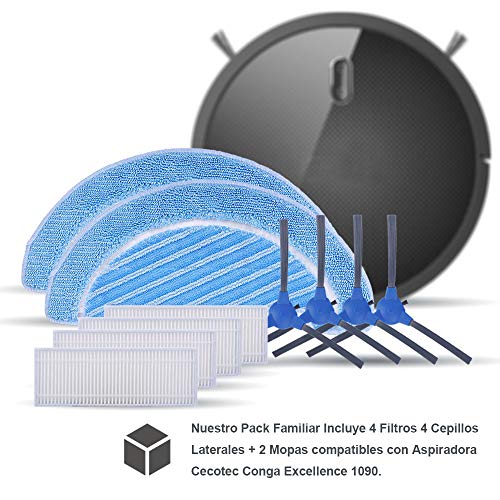KEEPOW 15 Accesorios de Recambio para Cecotec Conga Excellence 1090 Robot Aspiradora, 1 Cepillo Principal + 4 Filtros Hepa + 3 Pares de Cepillos Laterales, 2 Mopas