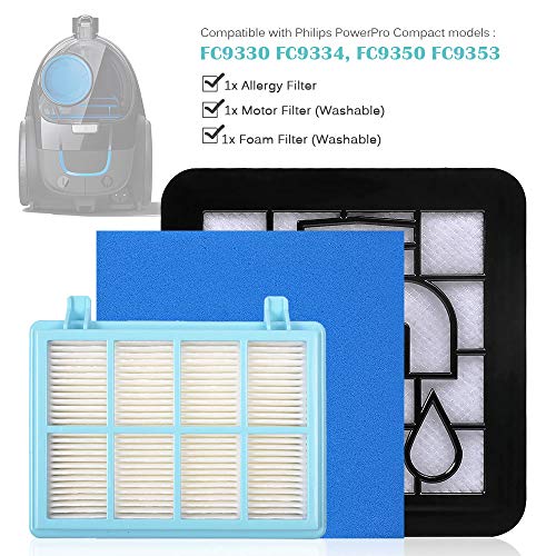 KEEPOW Allergy Filters for Philips PowerPro Active Replacement FC8010/01, Family Pack of 3 Set