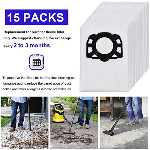 KEEPOW Lot de 15 sacs filtrants non tissés de rechange pour aspirateur Karcher WD4 WD5 WD5 / Premium / MV4 / MK5 / MV6