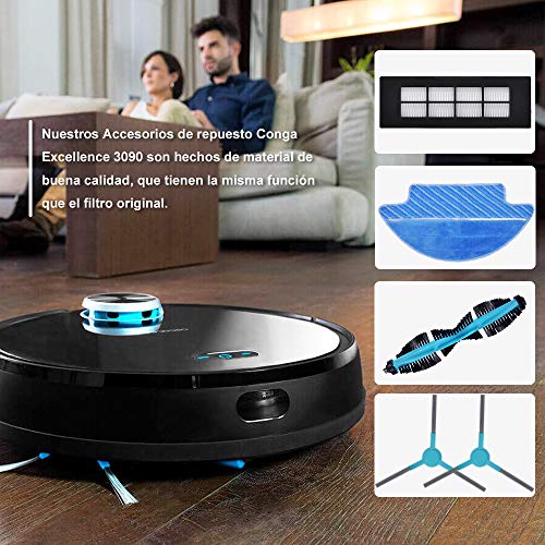 KEEPOW 15 Pack Kit Accesorios for Cecotec Conga Excellence 3090 Robot Vacuum Cleaner, Replacement Parts 4 Hepa Filters 8 Side Brushes 2 Mops 1 Main Brush