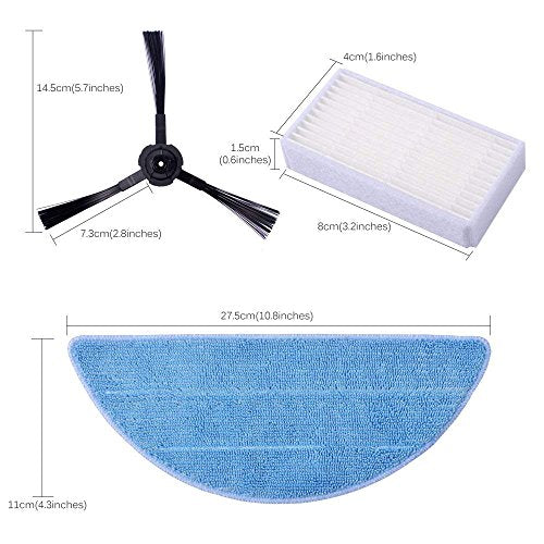 KEEPOW Accessoires Filtre HEPA pour ZACO V5x V5S Pro, ILIFE V3S V5S Pro - Robot Aspirateur et de Nettoyage(6 Filtre, 6 Lingettes et 8 Brosses Latérales)