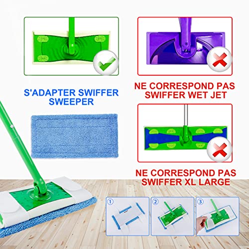 KEEPOW Tampons bleus pour tous les balais plats de 10 à 12 pouces 6 pièces