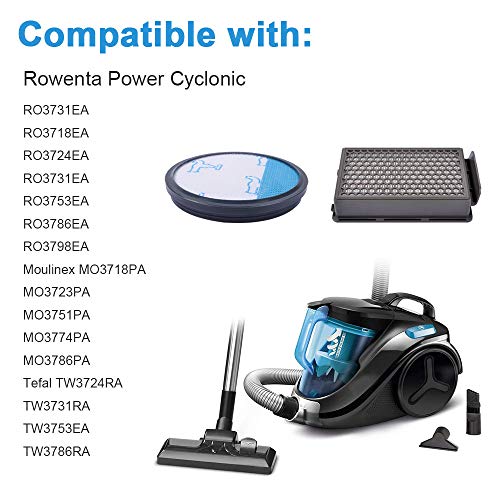 KEEPOW 2 Filtros HEPA y Espuma para Aspiradoras Rowenta ZR005901 Compact Power Cyclonic RO3753EA, O3718EA, RO3724EA, RO3731EA, RO3753EA, RO3786EA, RO3798EA Tefal/Moulinex