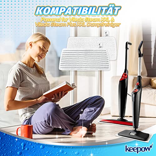 KEEPOW 8 Stück für Vileda Steam XXL Power Pad, Ersatzbezug Kompatibel Mit Vileda Steam XXL Dampfreiniger und Vileda Steam PLUS XXL Dampfreiniger, Upgrade-Material (4 Grau + 4 Weiß)