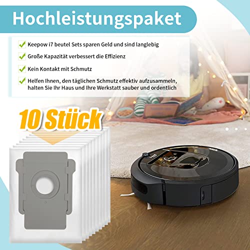 KEEPOW Lot de 10 pièces de rechange Roomba pour iRobot Roomba i7 i7+/i7Plus E5E6E7 Roomba Sacs d'aspirateur Kit d'accessoires de rechange pour iRobot Roomba i7 Pièce de rechange pour aspirateur