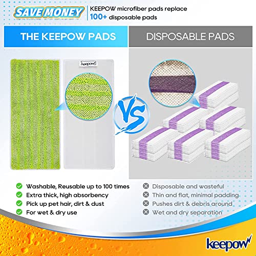 KEEPOW 11.8*5.5 Inches Green Microfiber Mop Pads 5 Pcs