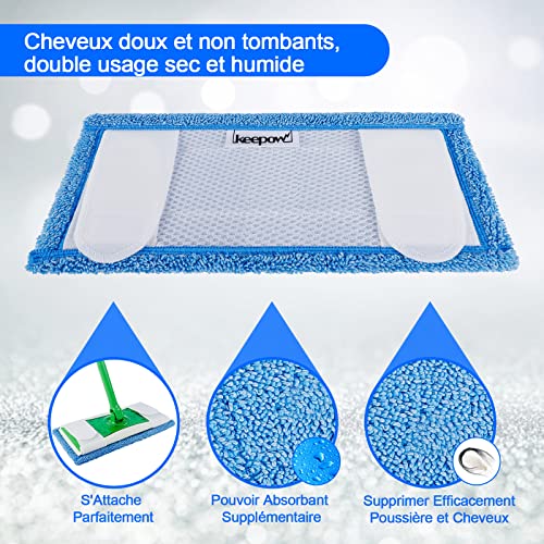 KEEPOW Tampons bleus pour tous les balais plats de 10 à 12 pouces 6 pièces