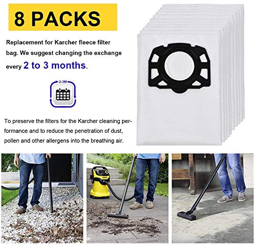 KEEPOW 8 Pack Fleece Filter Bags for Karcher WD4 WD5 WD5 / Premium MV4 MV5 MV6 Wet & Dry Vacuum Cleaner