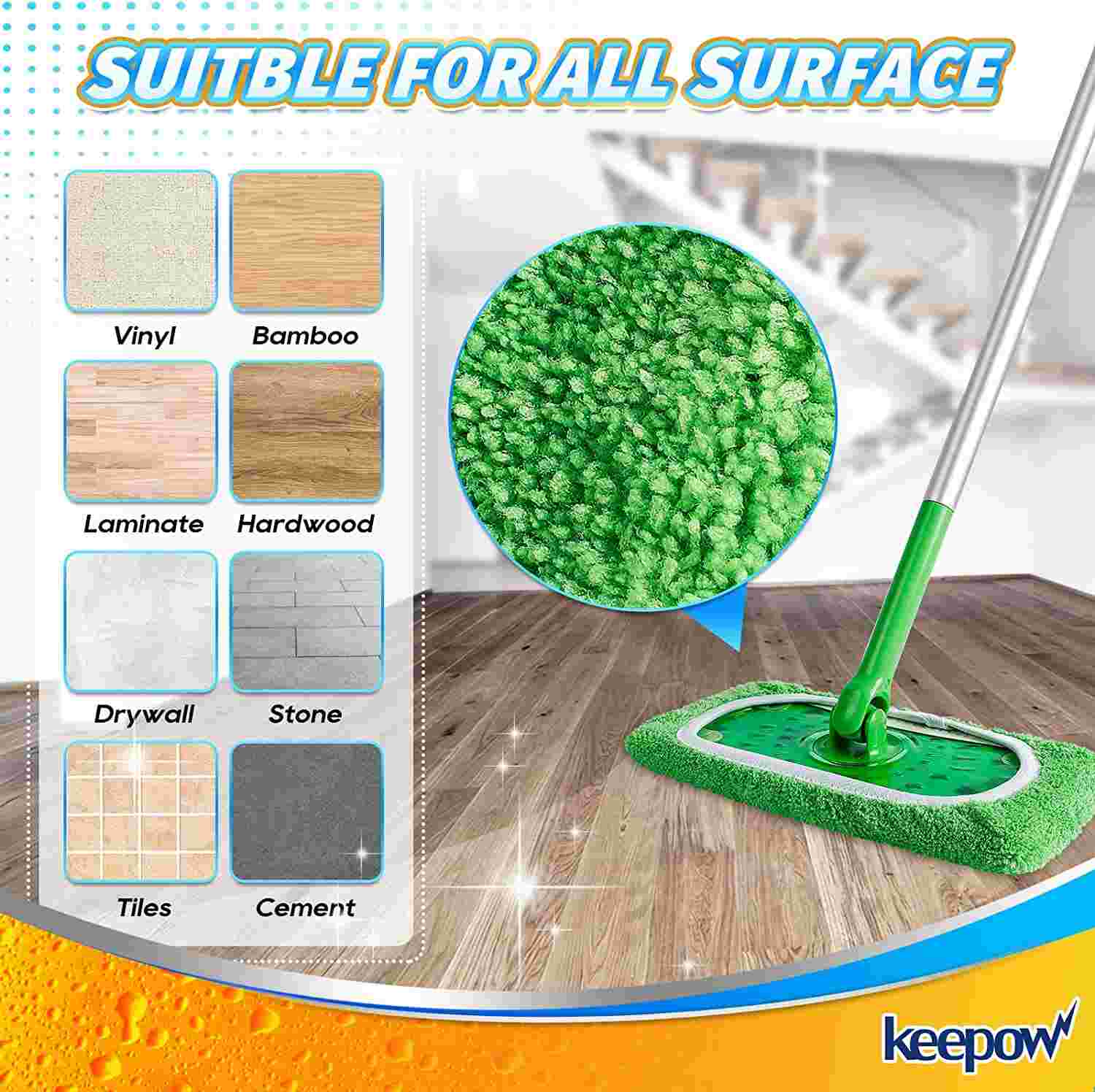 KEEPOW Reusable Wet Pads Compatible with Swiffer Sweeper Mop, Dry Sweeping Cloths, Washable Microfiber Wet Mopping Cloth Refills for Surface/Hardwood Floor Cleaning, 8 Pack