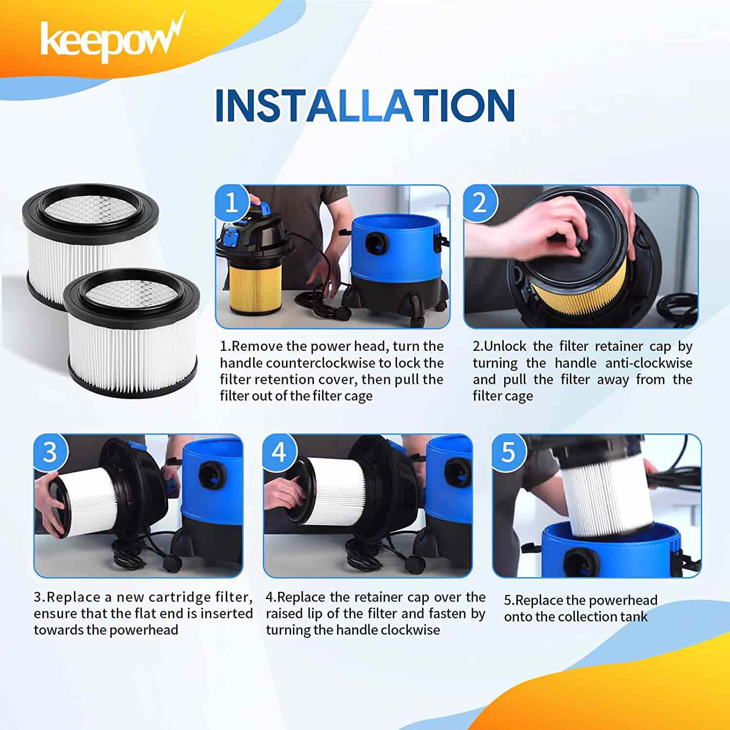 KEEPOW VF408 Replacement Cartidge Filter Set for Vacmaster