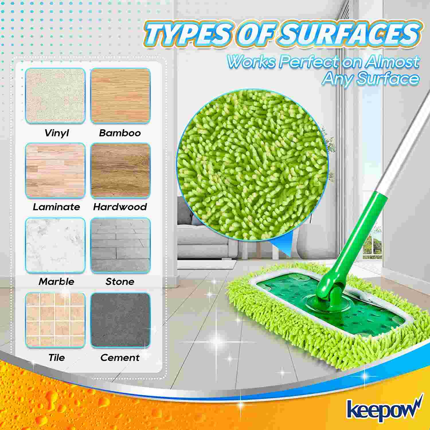 KEEPOW Dry Sweeping/Wet Mopping Cloths for Swiffer Sweeper, Reusable & Washable Microfiber Mop Pads Refills for Hard-Surface/Hardwood Floor Cleaning, 6 Pack (Mop is Not Included)