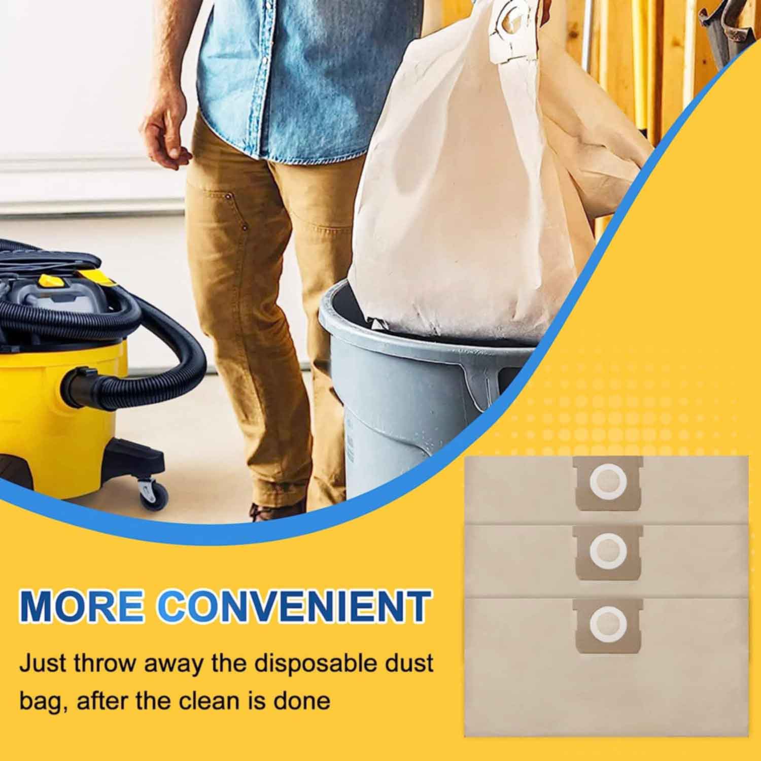 KEEPOW 1201D Bags for DEWALT 6-10 Gallon Vacuum 9 Pcs