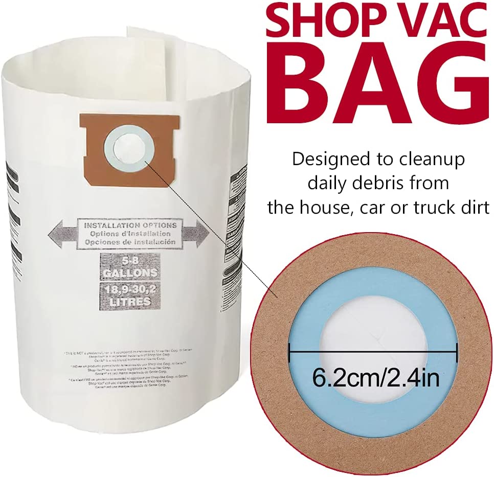12 Pack 90661 Type E Replacement Shop Vacuum Bags Compatible with Shop Vac 5 to 8 Gallon Vacuum, 9066100, by KEEPOW