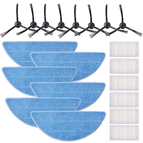 KEEPOW Accessoires Filtre HEPA pour ZACO V5x V5S Pro, ILIFE V3S V5S Pro - Robot Aspirateur et de Nettoyage(6 Filtre, 6 Lingettes et 8 Brosses Latérales)