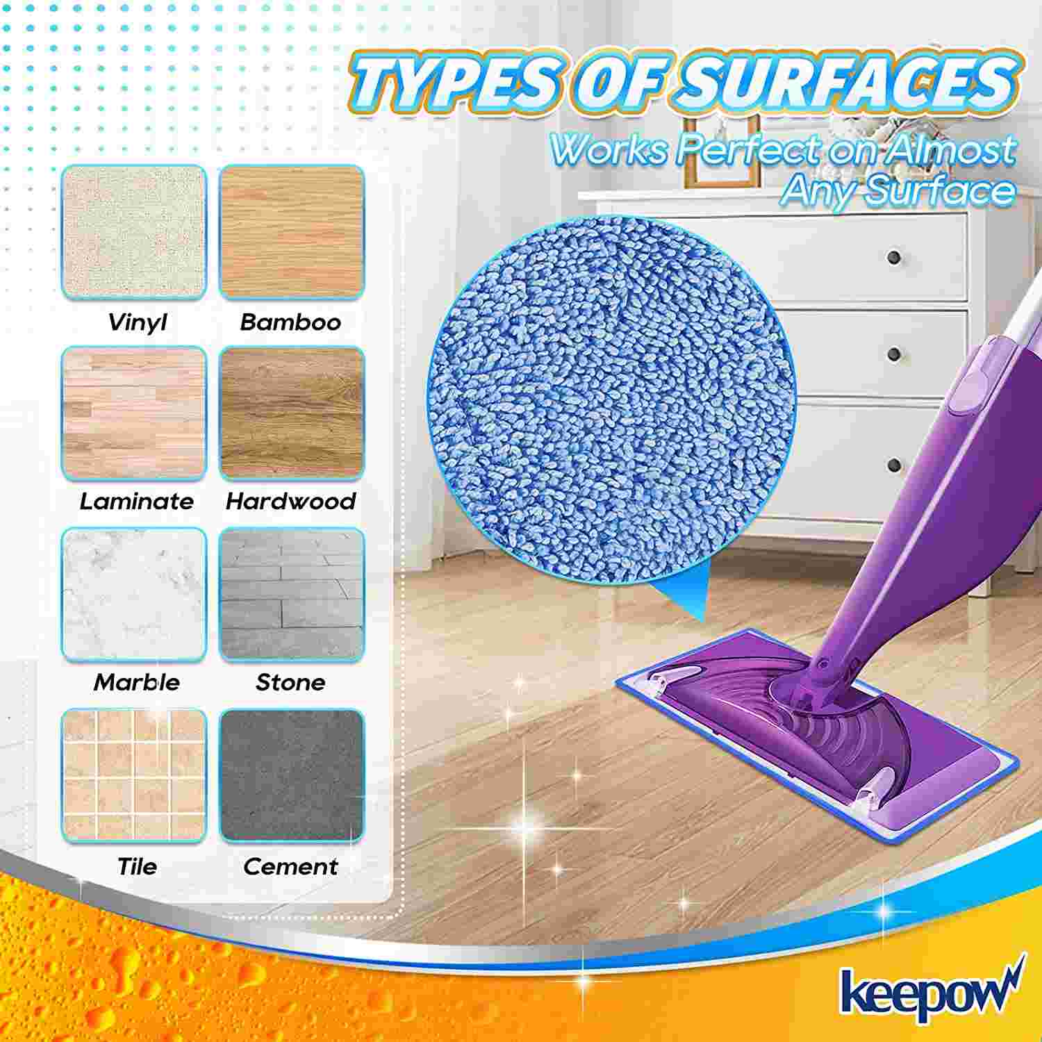 KEEPOW Reusable Wet Jet Pads for Swiffer Wet Jet Mop, Microfiber Mop Refill for Wet Mopping Cloths, Washable Replacement Refills for Hardwood Floor Cleaning