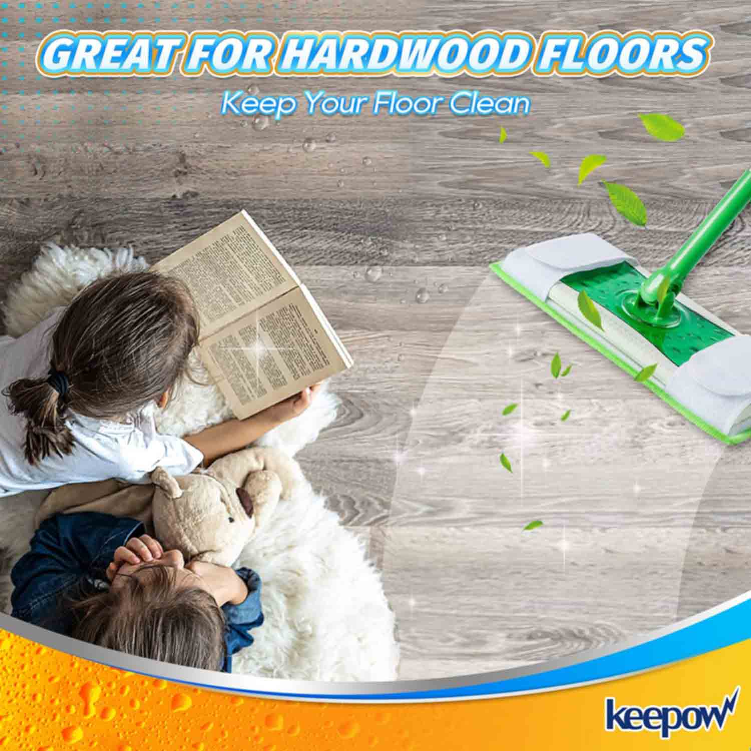 KEEPOW Dry Sweeping Cloths for Swiffer Sweeper, Reusable & Washable Microfiber Mop Pads Refills