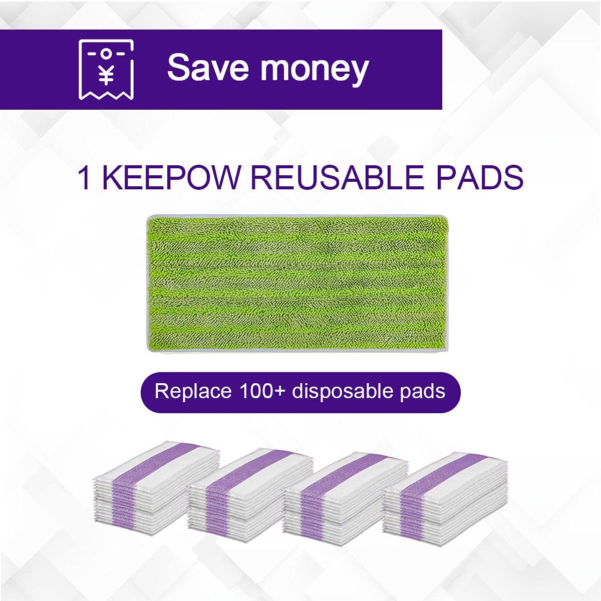 KEEPOW 5703M 11.8*5.5 Inches Green Reusable Mop Pads 5 Pcs