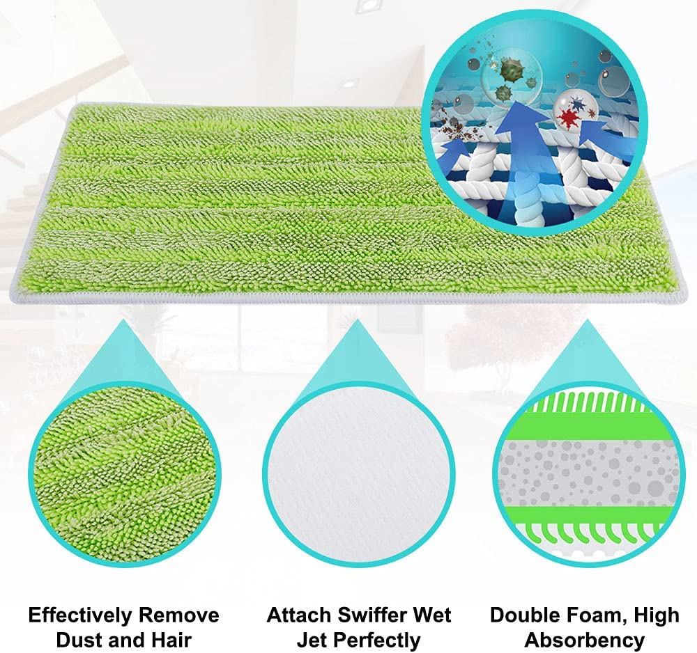 KEEPOW 5703M 11.8*5.5 Inches Green Reusable Mop Pads 5 Pcs