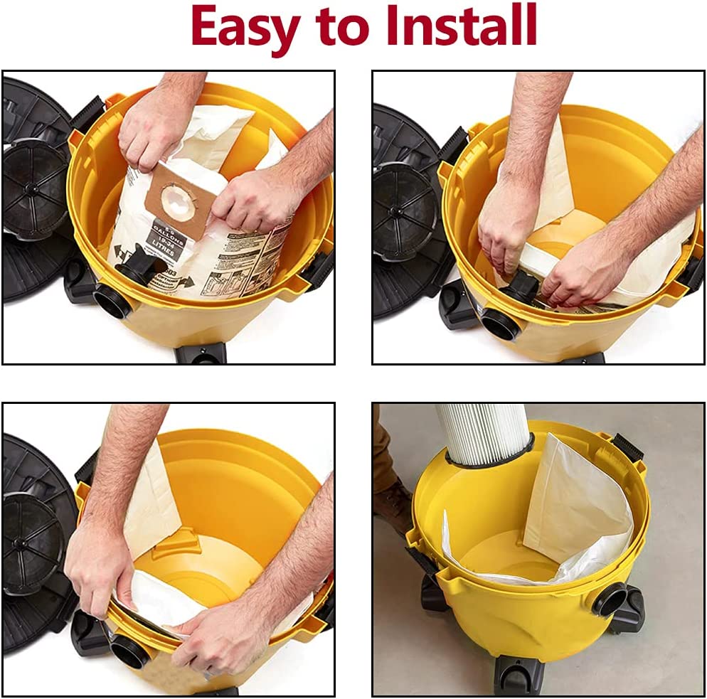KEEPOW 12 Pack 90661 Type E Replacement Shop Vacuum Bags for Shop Vac 5 to 8 Gallon Vacuum