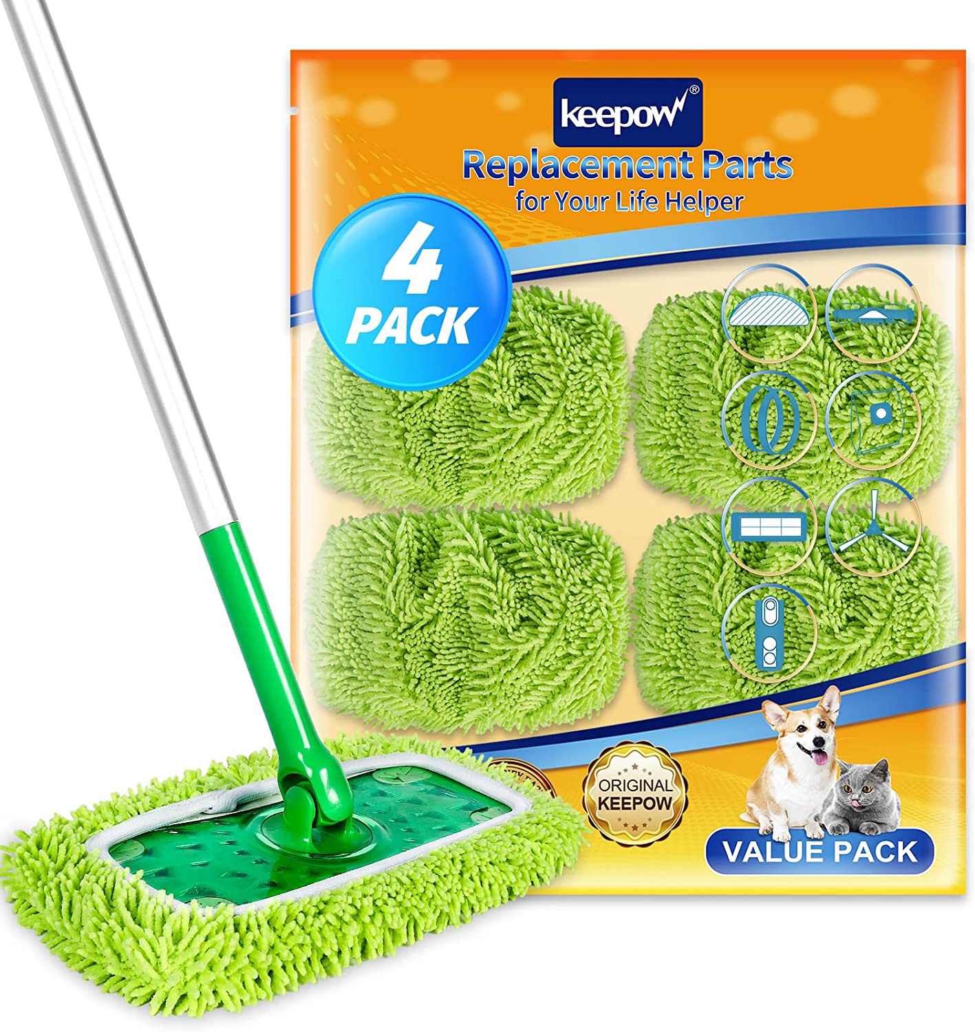 KEEPOW Microfiber Pads for Swiffer Sweeper Mop 4-Pack
