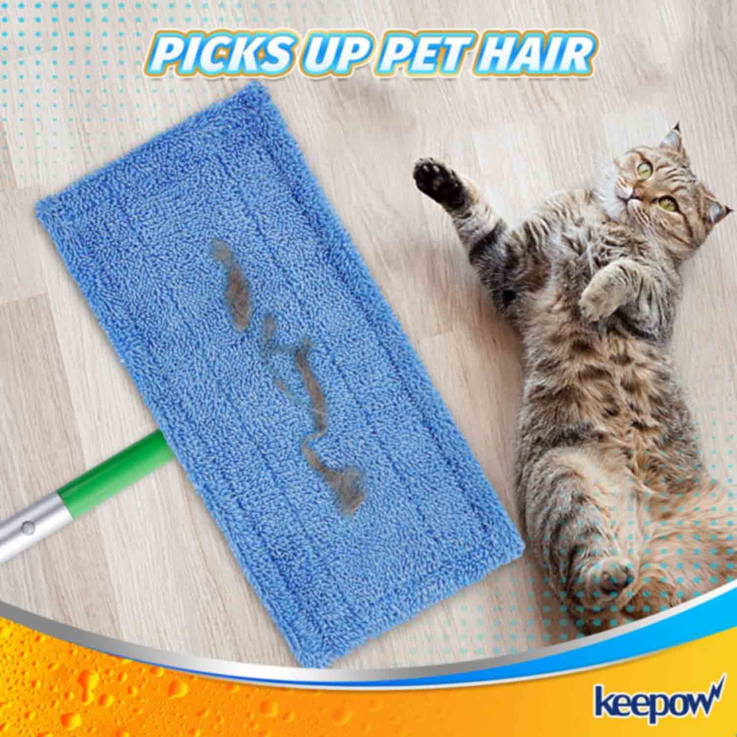 KEEPOW 5701M Blue Microfiber Pads for All 10-12 Inches Flat Mop 4 Pcs