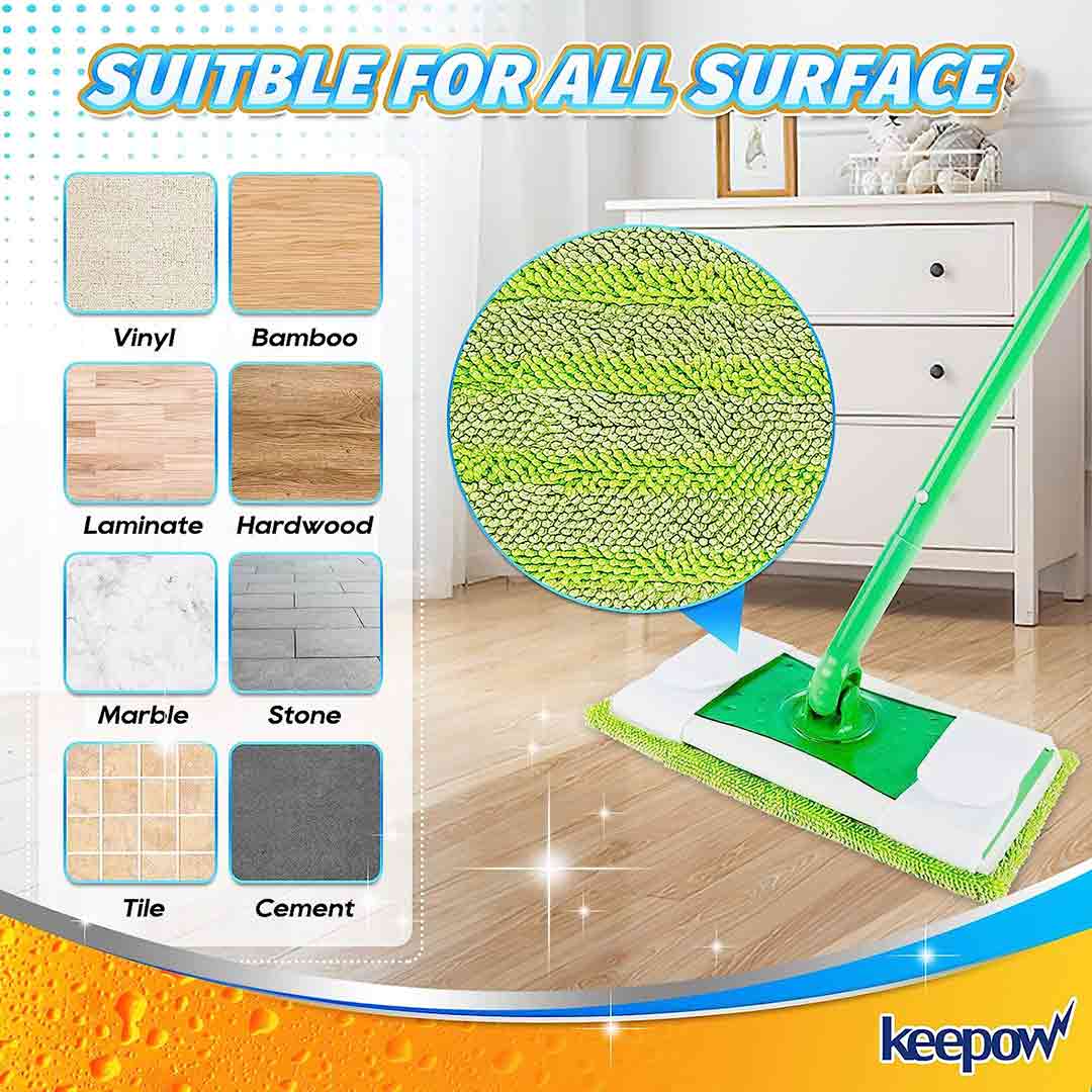 KEEPOW 5701M 4 Pcs Green Reusable Pads for All 10-12 Inch Flat Mop