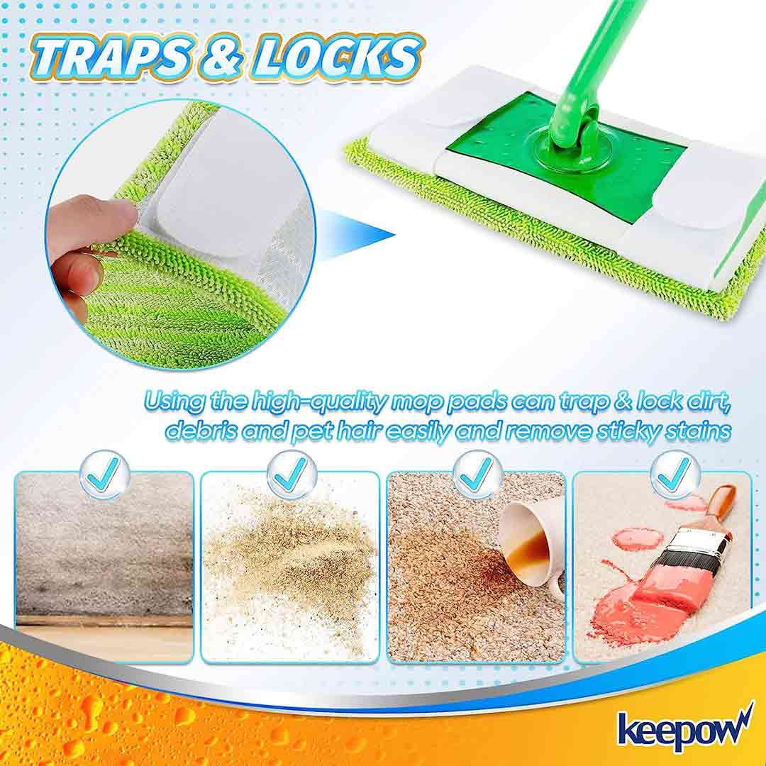 KEEPOW 5701M 4 Pcs Green Reusable Pads for All 10-12 Inch Flat Mop