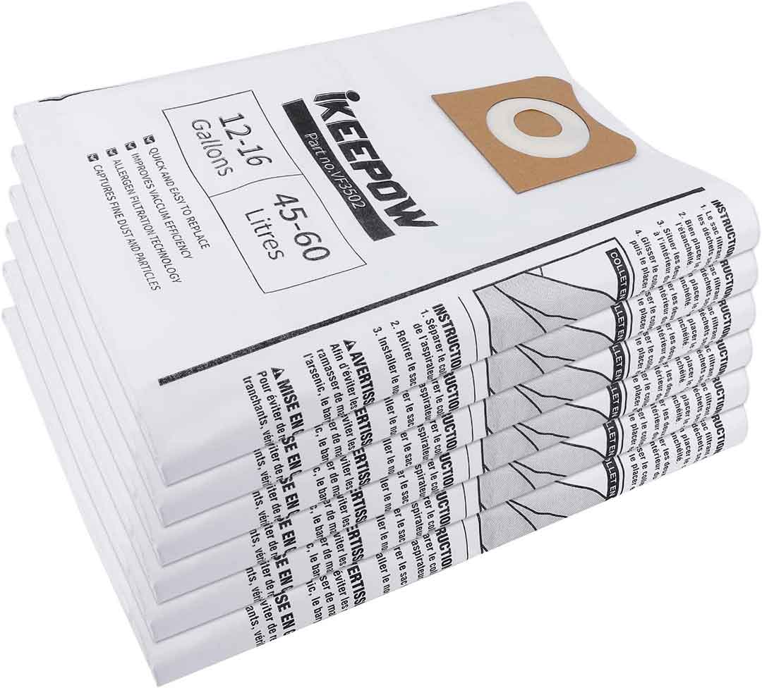 KEEPOW 5103D 12-16 Gallon Shop Vac Bags for Ridgid 6 Pcs