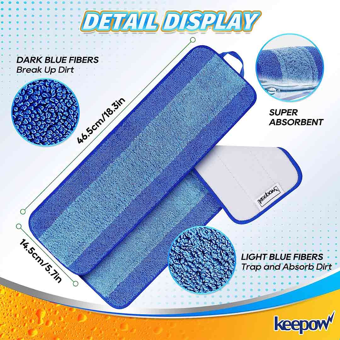 KEEPOW 0401M 3 Pcs Microfiber Pads for 18 Inch Mop