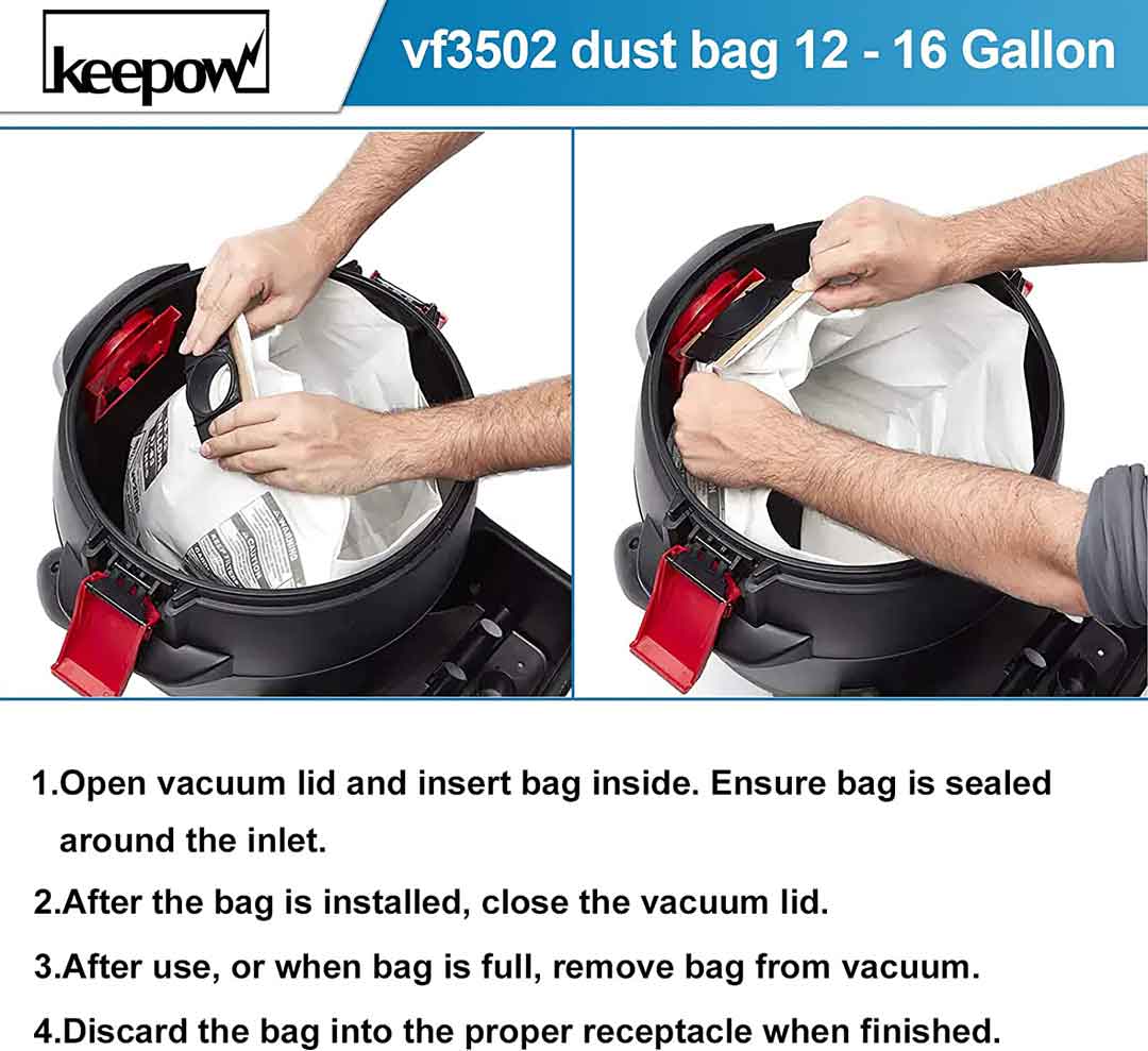 KEEPOW 5103D 12-16 Gallon Shop Vac Bags for Ridgid 6 Pcs
