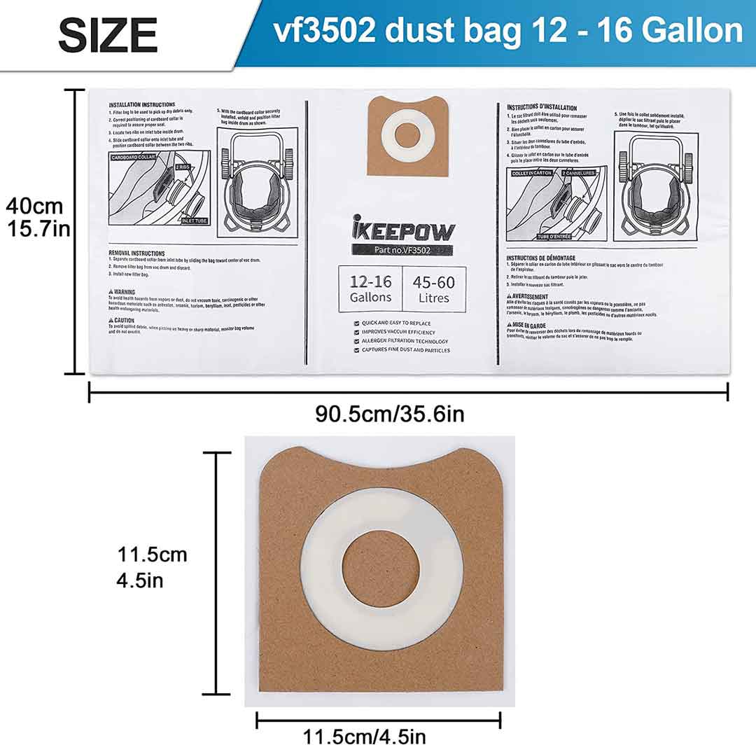 KEEPOW 5103D 12-16 Gallon Shop Vac Bags for Ridgid 6 Pcs
