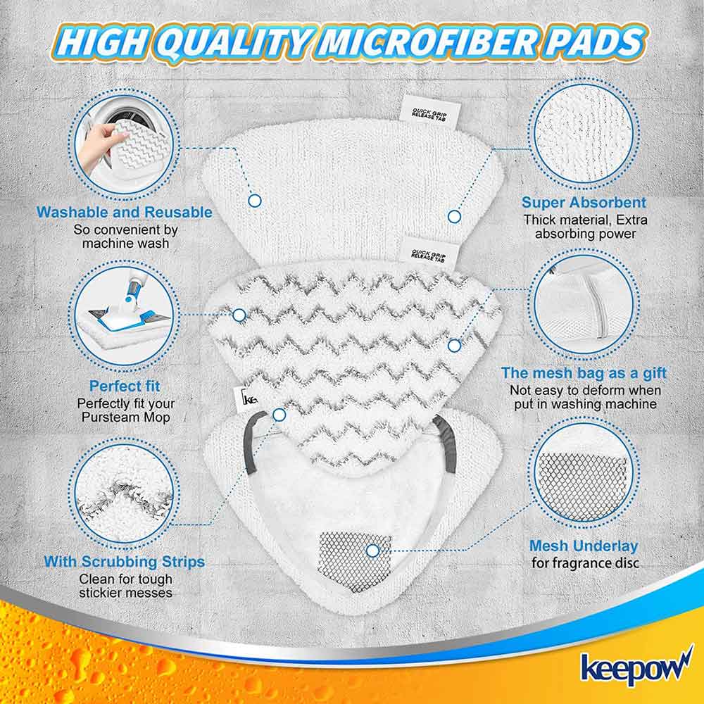 KEEPOW 0225M Steam Mop Pads for Bissell PowerEdge Lift Off 6 Pcs