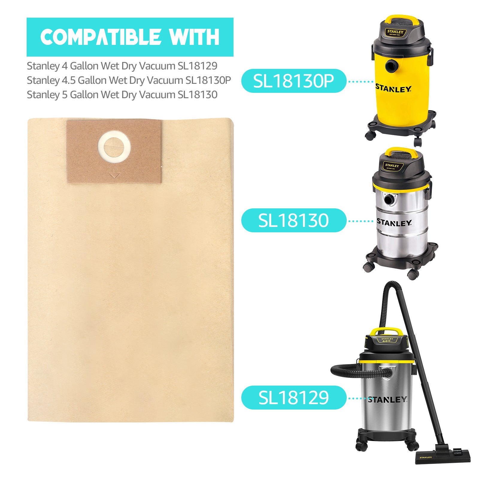 KEEPOW 5 Gallon Shop Vac Bags 10 Pack for Stanley 4-5 Gallon